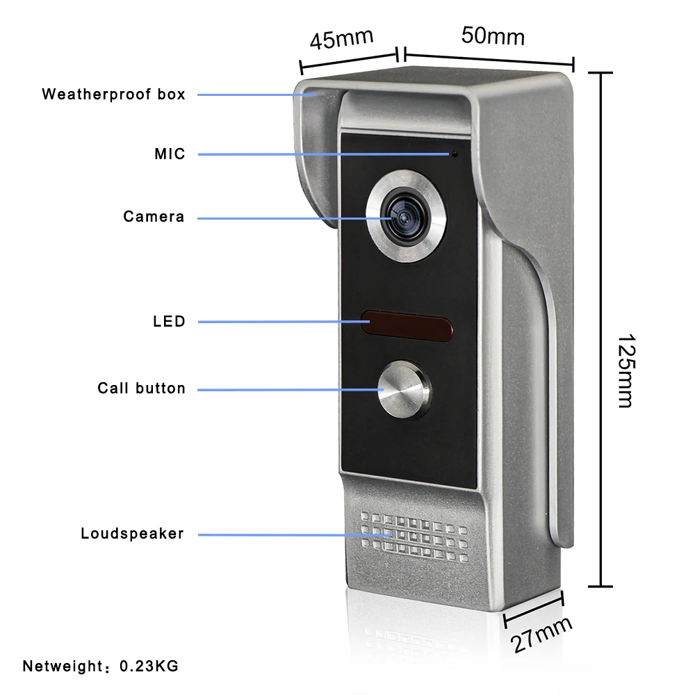 700TVL في الهواء الطلق كاميرا تعمل بالأشعة تحت الحمراء وحدة ل 2V1 7 "TFT LCD فيديو باب الهاتف نظام البصرية جرس باب إنتركوم 800x480 رصد داخلي