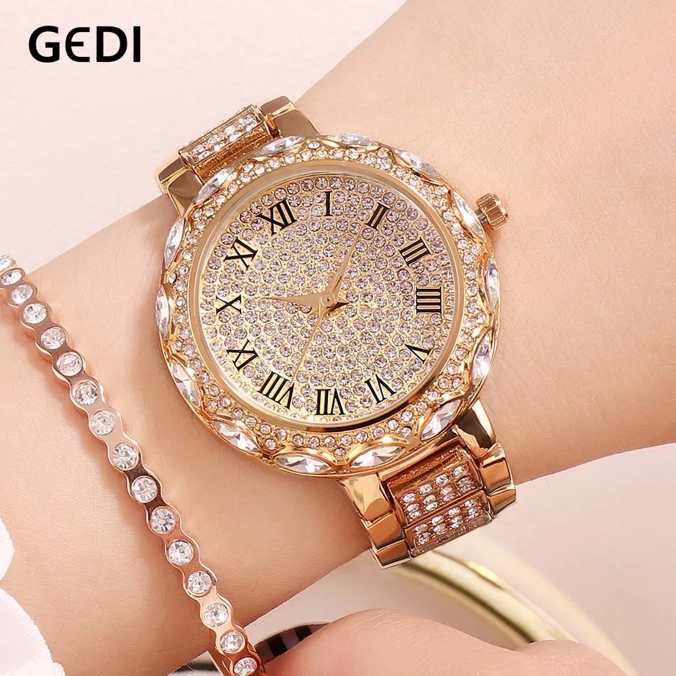 

GEDI Women Watches Luxury Relogio Feminino Rosegold Dial Fashion Montre Femme Ladies Wristwatch Clock Watch for Women Dress 2019