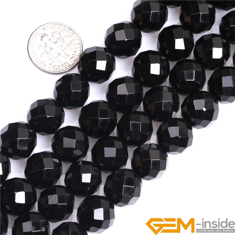 Round Faceted(32 Faces) AA Grade Black Agates Natural Stone DIY Beads For Jewelry Making Strand 15Inches