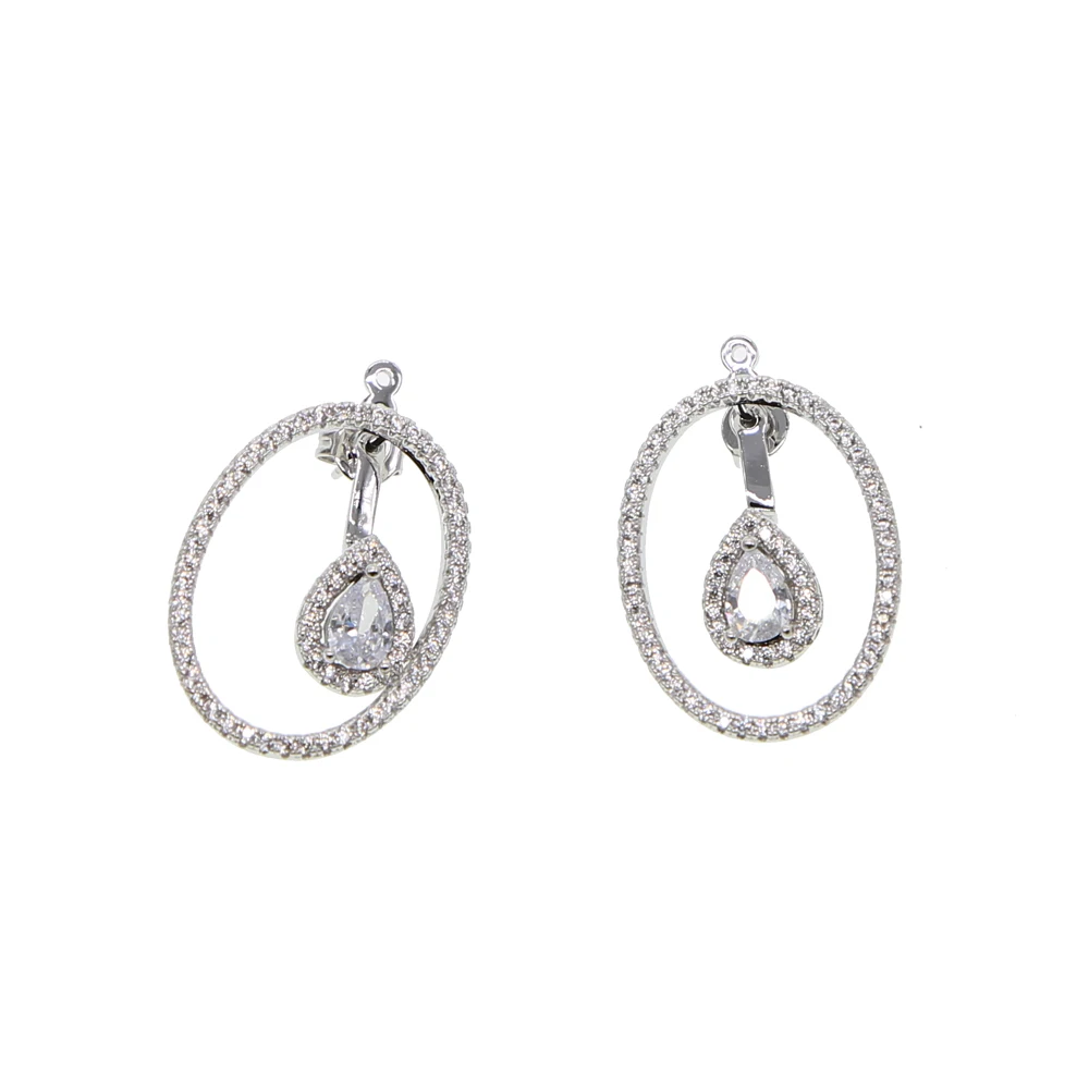 NEW style Frond double sided earring for women AAA cubic zirconia cz geometric elegance wedding engagement OVAL earring jewelry