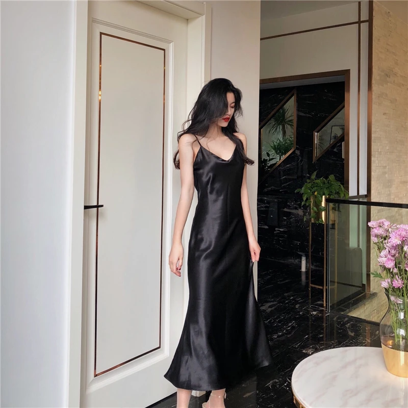X Long Summer Dress Sale Satin Sleeveless Lingerie Sexy Women Nightwear Silk Night Gowns Satin Nightgown Sleepwear Black Pink