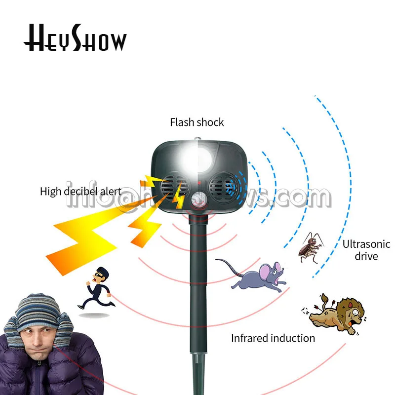 屋外ソーラー超音波アラームリペラー-キャンプ用害虫駆除-マウスセンサー-動物駆除-猫-犬-キツネ-盗難警報-庭用