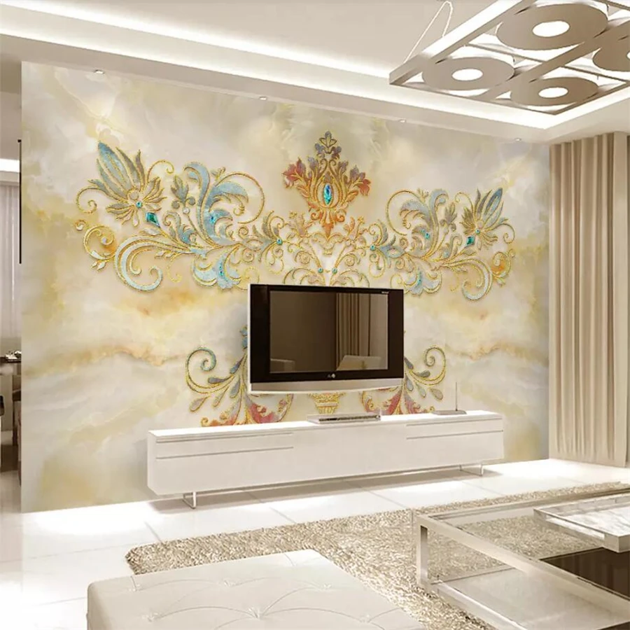 wellyu Custom wallpaper 3D Murals High-temperature burning European style Marble pattern TV background wall paper Royal flying