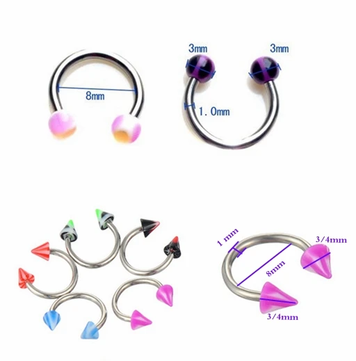 10pcs/lot Surgical Steel Piercing Nose Ring Ball Arrow Horseshoe Circular Ring Labret Nipple Hoops Nose Eyebrow Piercing Jewelry