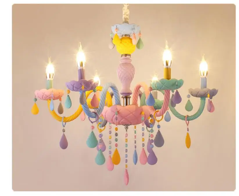 Colorful Crystal Chandelier Macaron Pendant Lamp Children Bedroom Lamp Creative Fantasy Luminaire Stained Glass Lustre