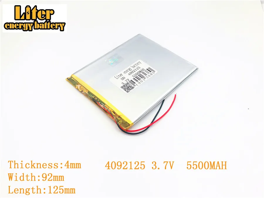 9 inches tablet rechareable battery 3.7V 5500mah 4092125 FOR Lithium polymer battery 3.7V 5500mah 4092125 PLUG