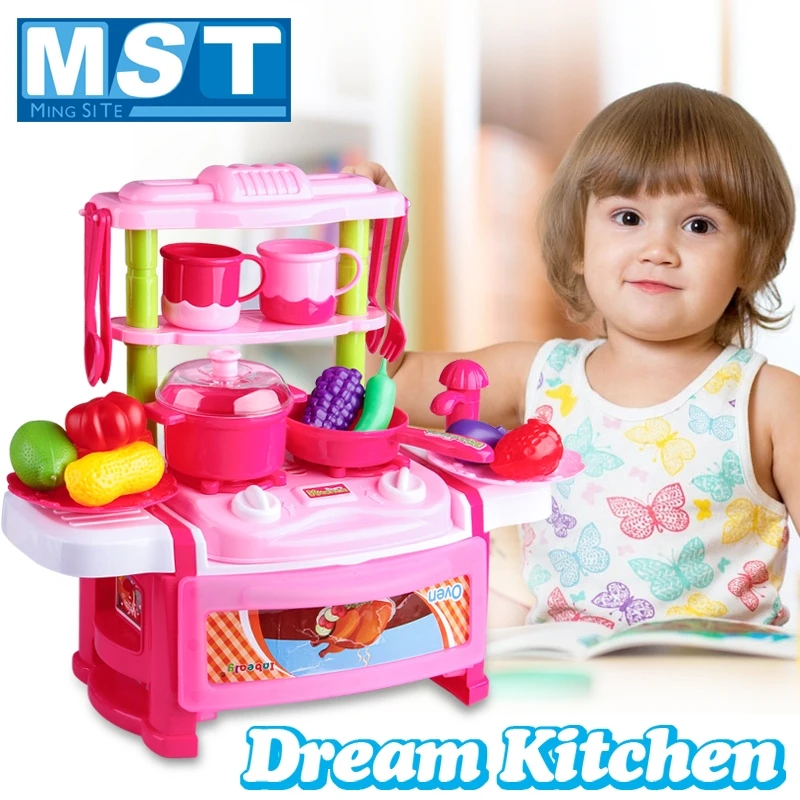 

Kids Mini Kitchen Set Dinnerware Cooking Table Pretend Play Toys Cooking Kits With Fruit Cut Vegetables Pink Kitchen Toys Girls