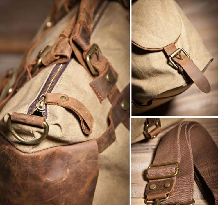 Vintage Military Canvas + Genuine Leather Men Shoulder Bag Sling Crossbody Bag Tote Handbag Men Canvas Messenger Bag  Leisure