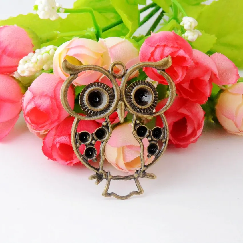 Free shipping Retail 5Pcs Filigree Owl Wraps Connectors Jewelry Findings Connectors 52x42mm