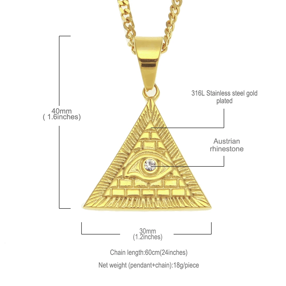 Men's Stainless Steel Pyramid Pendant Necklace Hip Hop Triangle Eye of Horus Egyptian Pendant Egyptian Religions Chain Jewelry