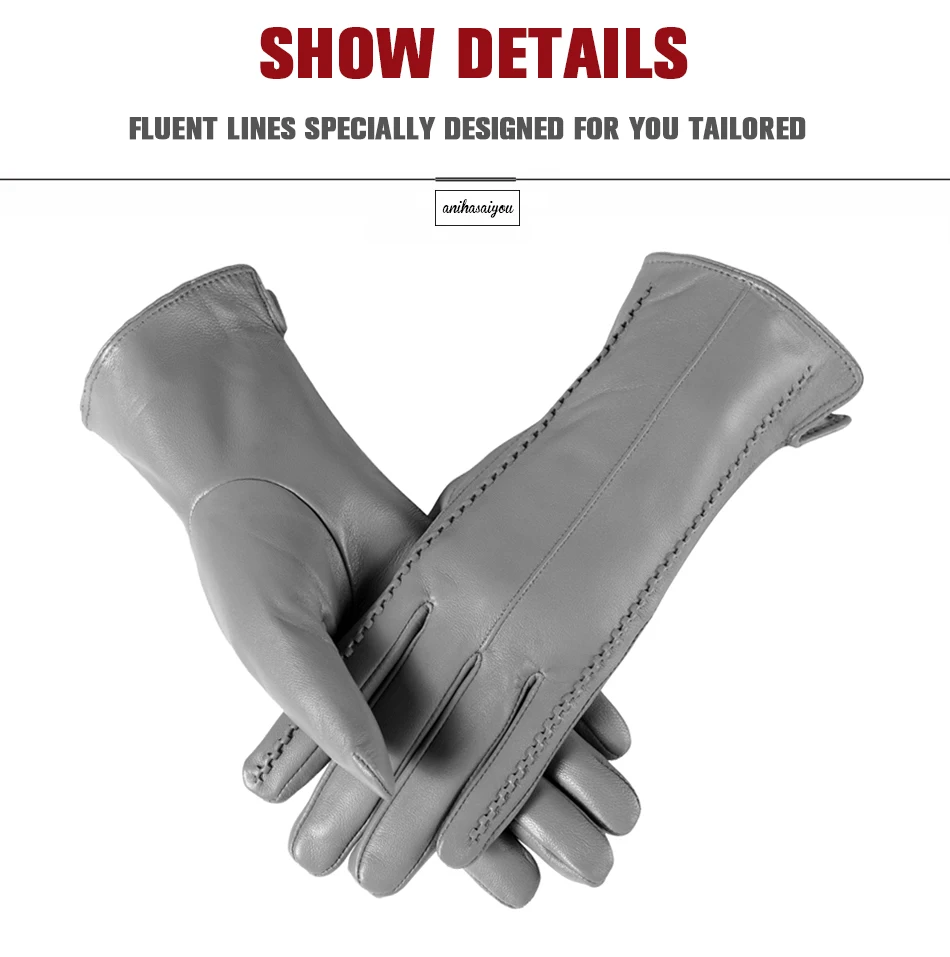 White Leather Women's Gloves, Genuine Leather, Cotton Lining Warm, Fashion Leather Gloves, Warm Winter Gloves -2226