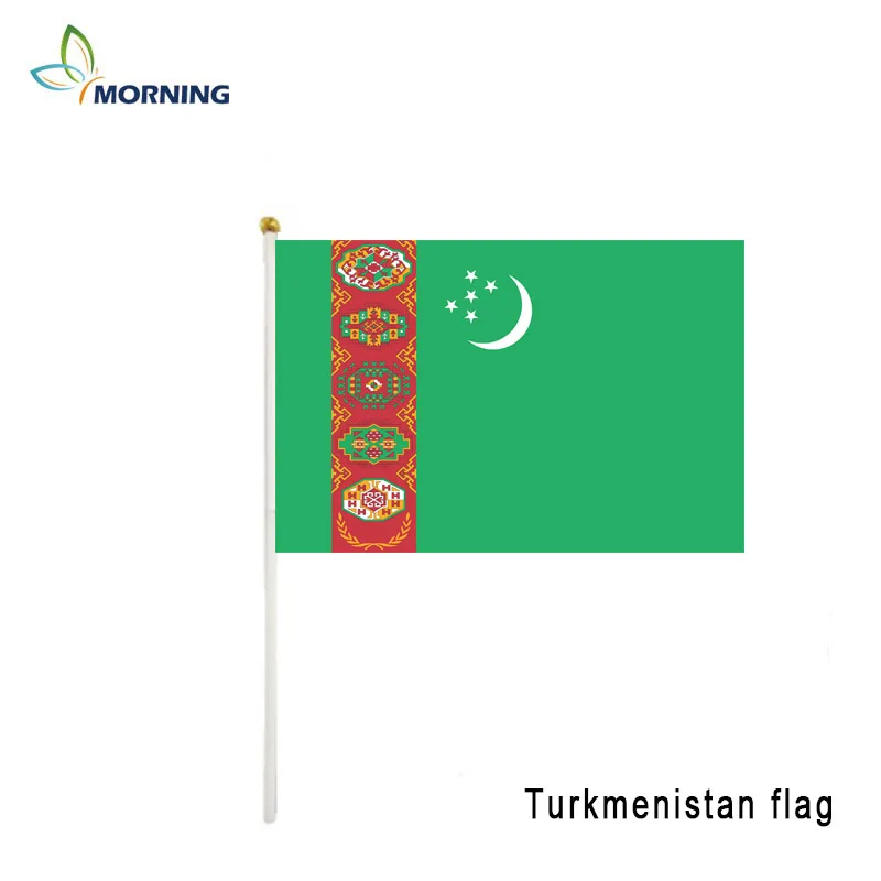 MORNING custom flag Turkmenistan flag  hand waving flag 14x21cm hand flag with pole sports home decoration