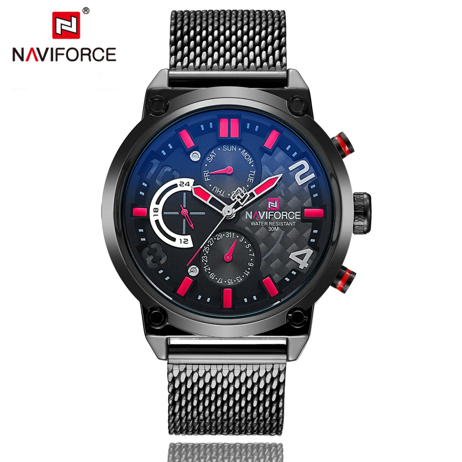 NAVIFORCE Luxury Brand Fashion Casual Watches Mens Full Stainless Watch Mesh Band Business Men Hour Quartz Wristwatch Male Clock