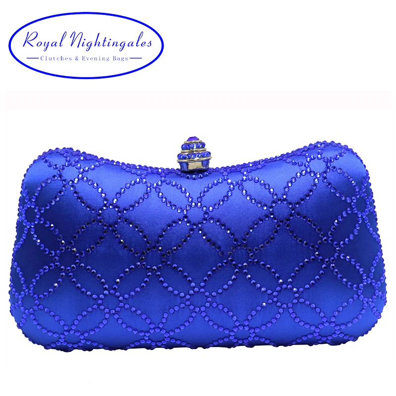 Wholesale Royal Blue Flower Rhinestone Crystal Clutches and Evening Bags for Womens Party Prom Wedding Evening Day with Chains