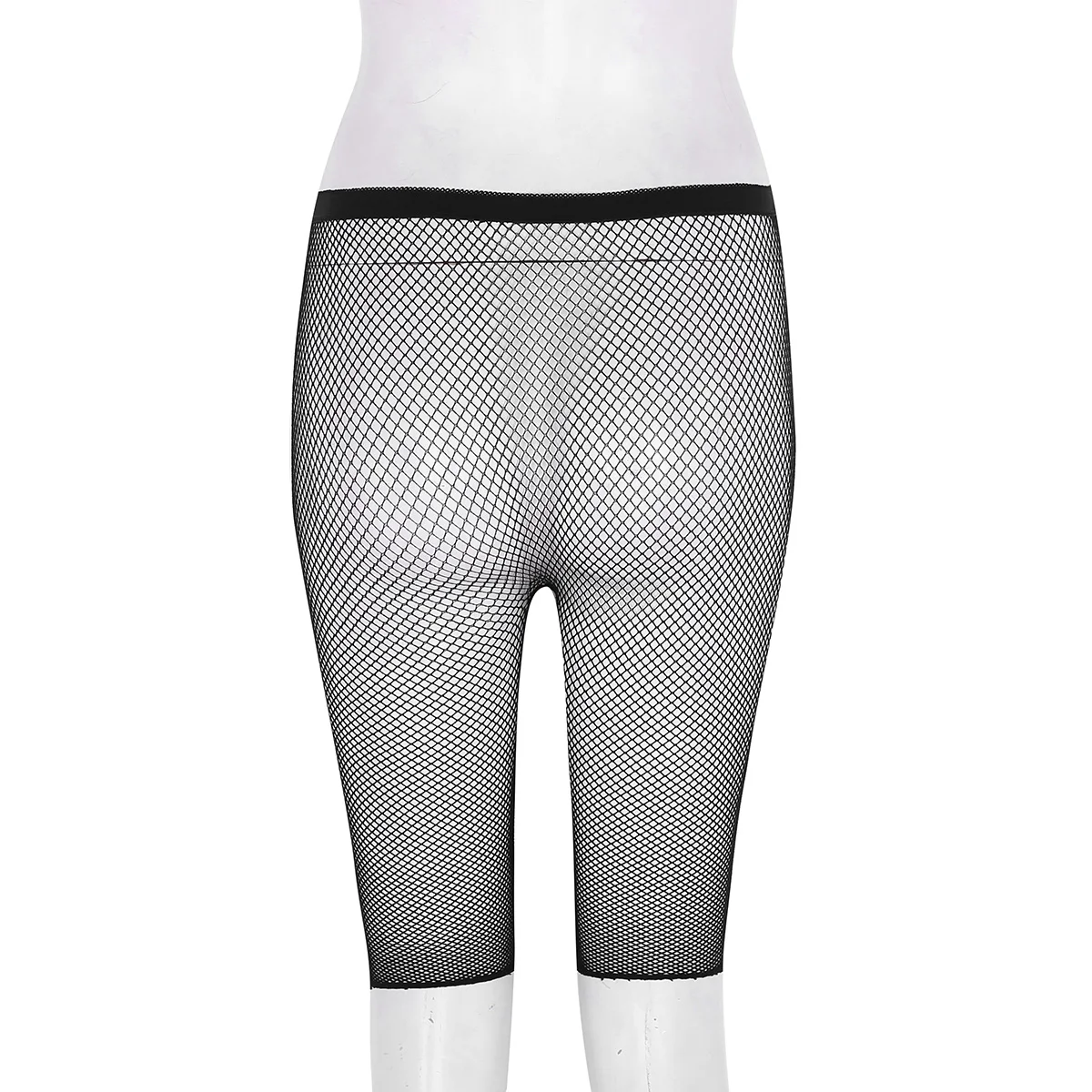 Sexy Women Adults Fishnet Mesh See Through High Waisted Knee Length Legging Half Pants for Legging Pants Nightwear