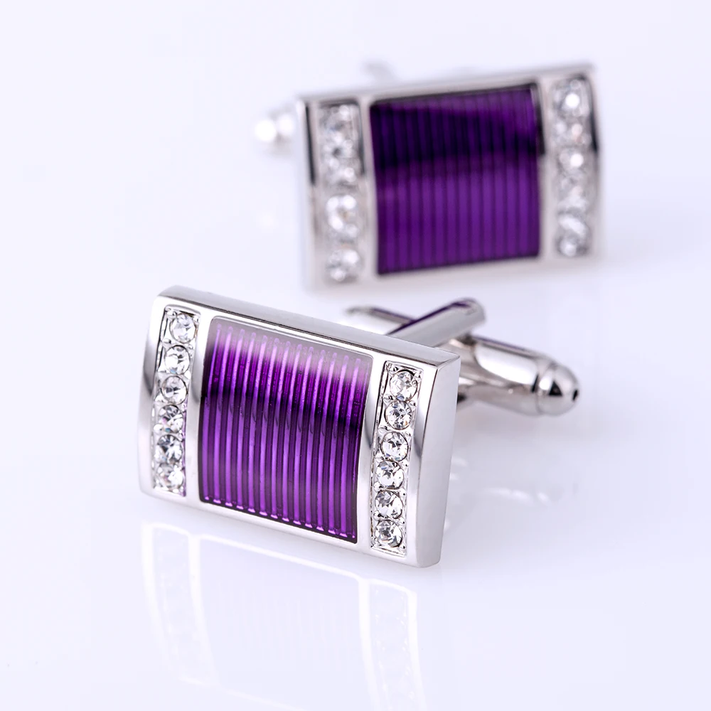 KFLK jewelry shirt cufflinks for mens Brand Crystal Purple Cuff links Wholesale Luxury Wedding Button High Quality guests