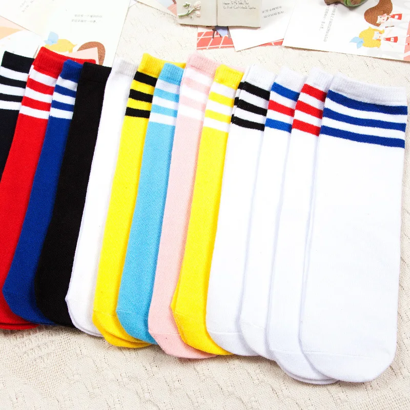 Kids Knee High Socks For Girls Boys Football Stripes Cotton Sports Old School White Socks Skate Children Baby Long Tube Leg Warm