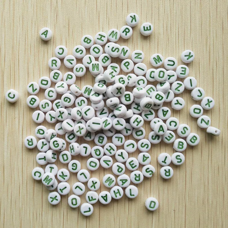 

Free Shipping wholesale 1000pcs/lot fashion green A-Z Letter Acrylic Spacer Beads size 7mm for jewelry accessory