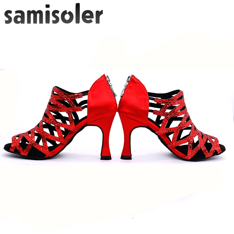 Samisoler New Glitter Cut-Outs women latin dance shoes  tango jazz  dance shoes salsa Ballroom Fashion shoes dance 5CM-10CM