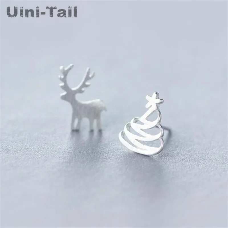 925 Tibetan silver asymmetrical Christmas deer ear studs wholesale Christmas gift fashion trend cute dynamic cartoon earrings