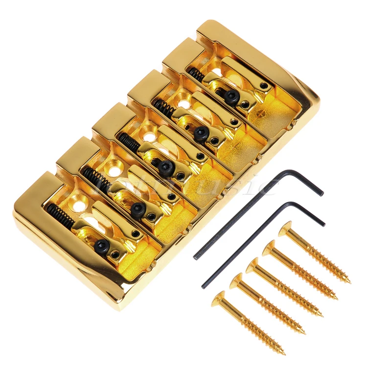 Kmise Electric Bass Bridge Fixed for 5 String Bass Guitar Parts Accessories Gold Black Chrome