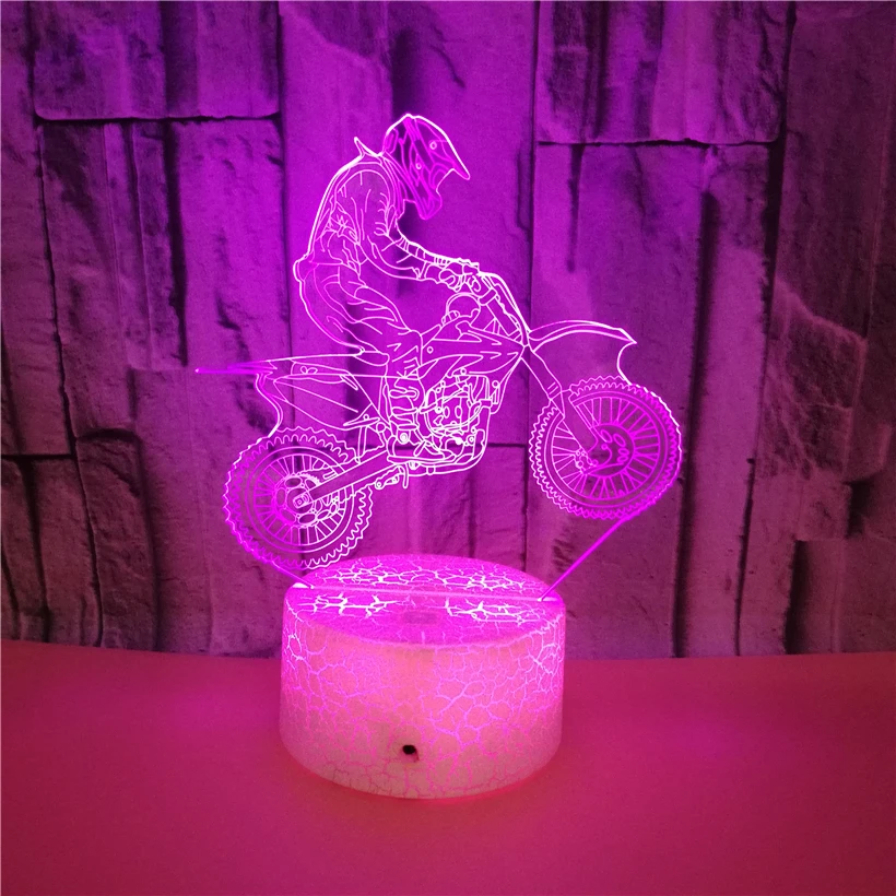 Crack Base Ride Motorcycle 3D Illusion Night Light USB 7 Color Flashing Gradient LED Acrylic Sleeping Lamp Kid's Gift