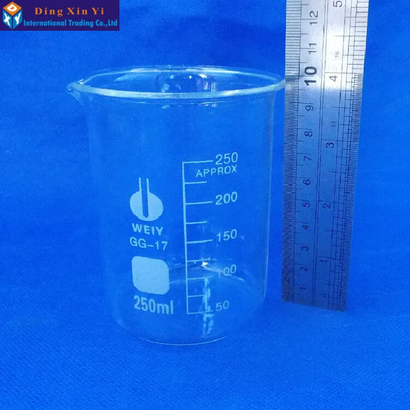 Imagem -03 - Copo de Vidro Borosilicato Transparente com Bico Laboratório Laboratório de Química Espessado 250ml Pcs por Lote