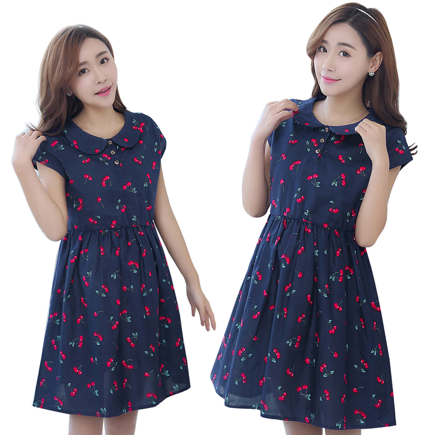 New Maternity Dress Summer Short Sleeve Pregnant Women Skirt Cherry Summer Dress Softable Cotton Skirts