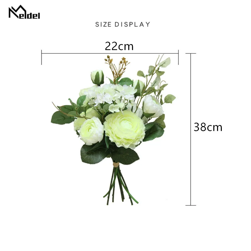 Meldel Wedding Bouquet เจ้าสาว Bridesmaids ช่อแชมเปญแต่งงานผ้าไหมประดิษฐ์ Rose Home Decor อุปกรณ์จัดงานแต่งงาน