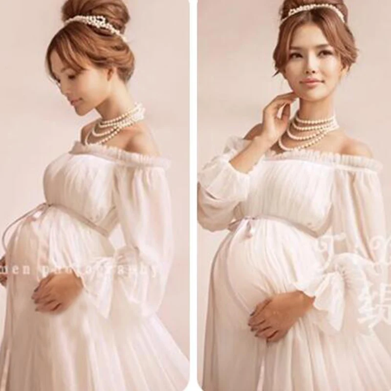 

New Royal Style White Maternity Lace Dress Pregnant Photography Props Pregnancy maternity photo shoot long dress Nightdress