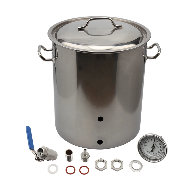 Stainless Steel 40L Beer Kettle Home Brewing Pot with Weldless Thermometer & Ball Valve quick disconnects Accessories DIY Kit