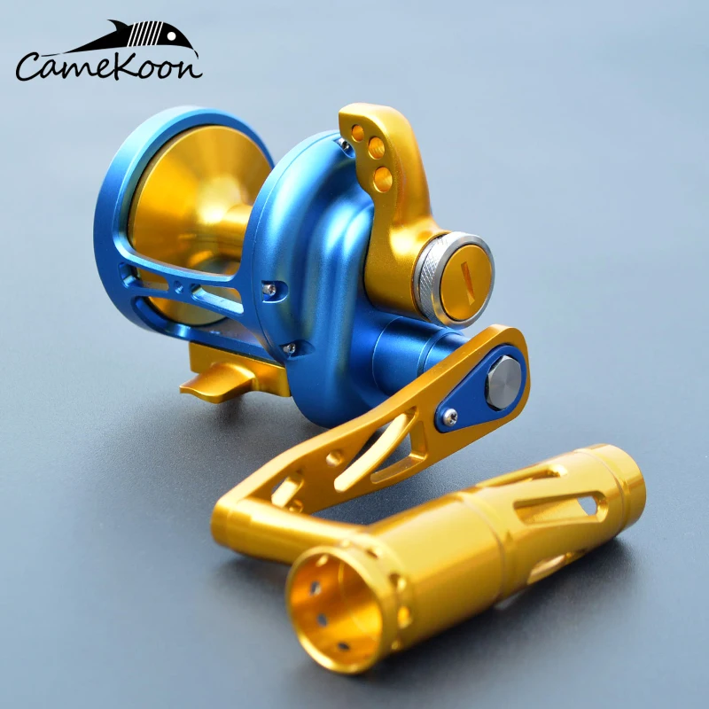 

CAMEKOON Light Jigging Fishing Reel 4.9:1 Smooth Lever Drag Coil All Aluminum Frame and Side Covers Deep Sea Boat Trolling Wheel