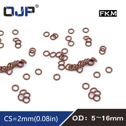 불소 고무 링 브라운 FKM O링 씰, 고무 O링 씰 링, OD5/6/7/8/9/10/11/12/13/14/15/16*2mm, 로트당 5 개 가스켓 와셔