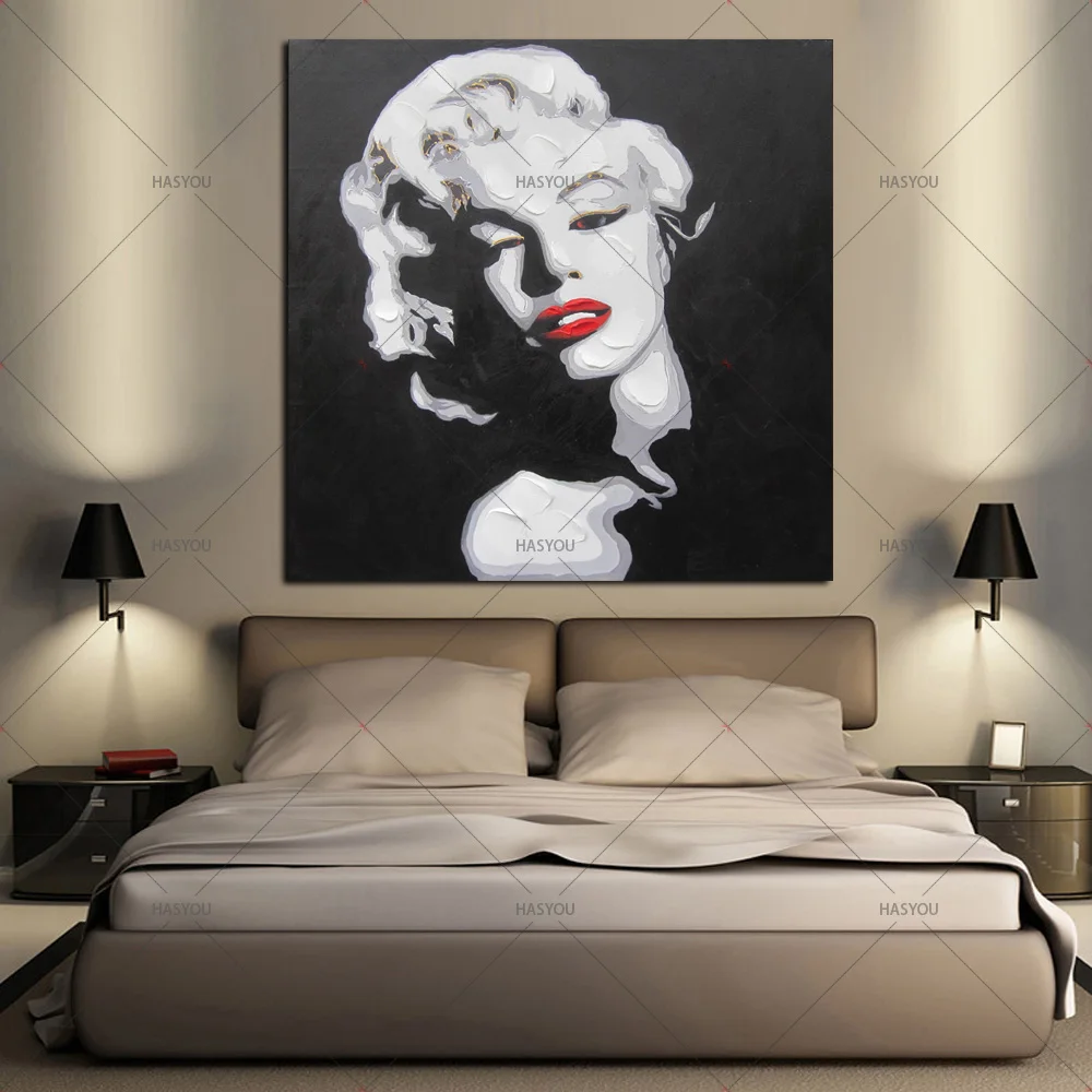 Movie Marilyn Monroe Vintage Black White Photos Home Decoration Oil Painting 100% Hand Painted on Canvas Modern Wall Art quadro