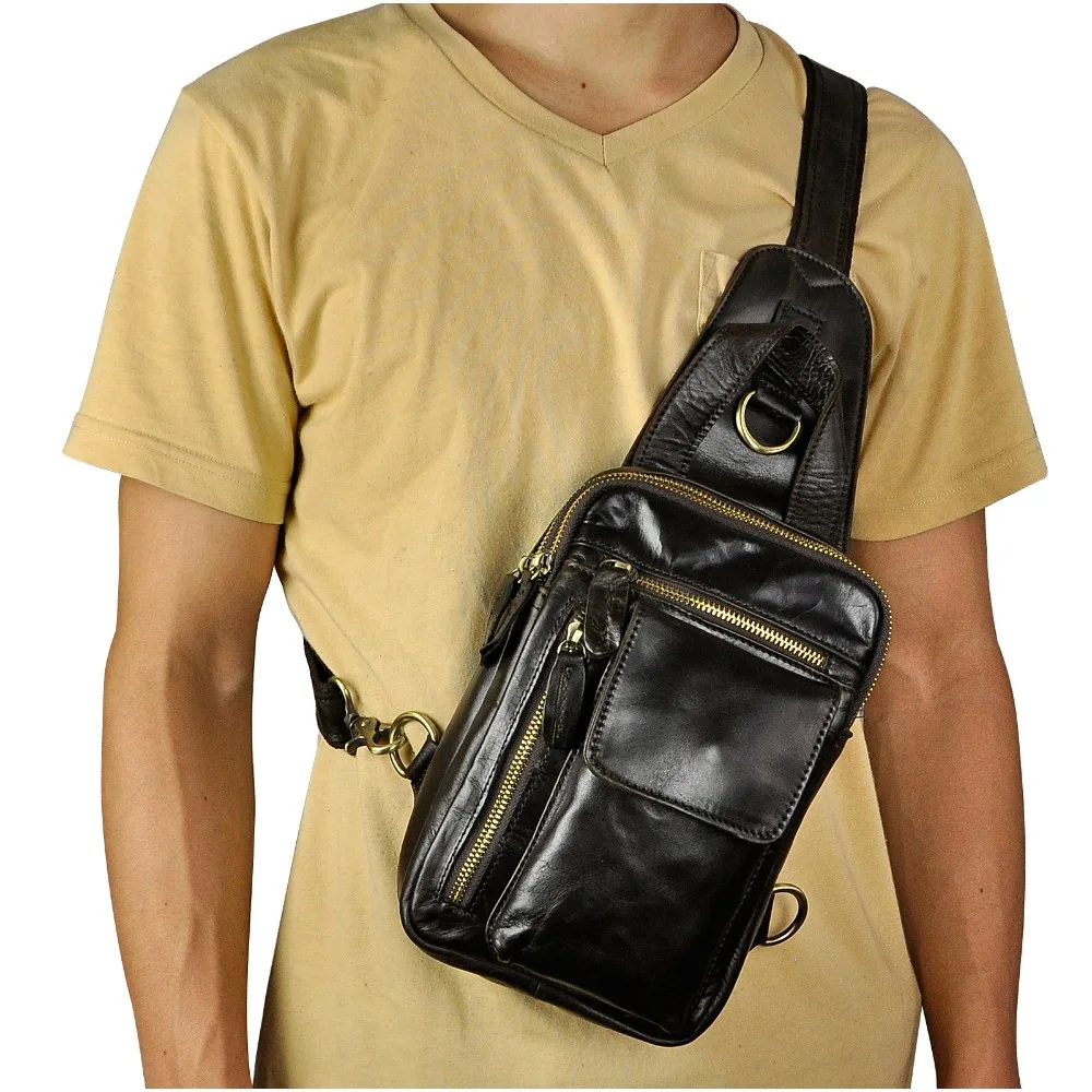 Top Quality Mens Genuine Real Leather Cowhide vintage Waist Chest Pack Bag Sling Crossbody Bag Daypack B574
