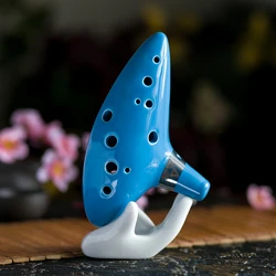 Alto 12 Hole C Tone Ocarina Ceramic Flute with Neck Strap Cord Bright Glaze Pottery Woodwind Instrument