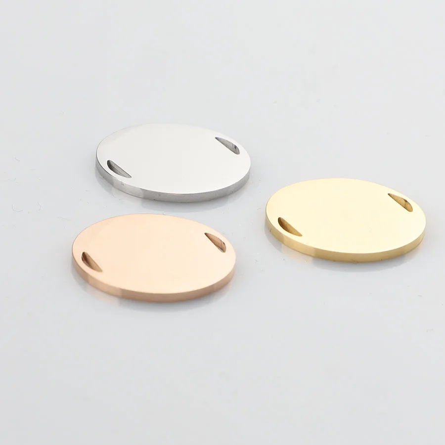 100% Stainless Steel Blank 2 Hole Circle Tag For Bracelet 20mm Metal Round Charm Connector Wholesale 10pcs