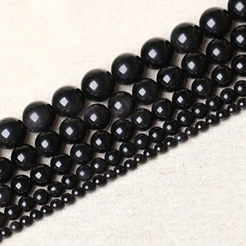 4-20mm Natural Round Black Obsidian Stone Beads For Jewelry Making Beads Bracelets For Women 15\'\' Needlework DIY Beads Trinket