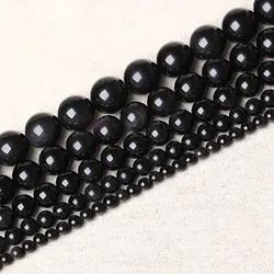 4-20mm Natural Round Black Obsidian Stone Beads For Jewelry Making Beads Bracelets For Women 15'' Needlework DIY Beads Trinket