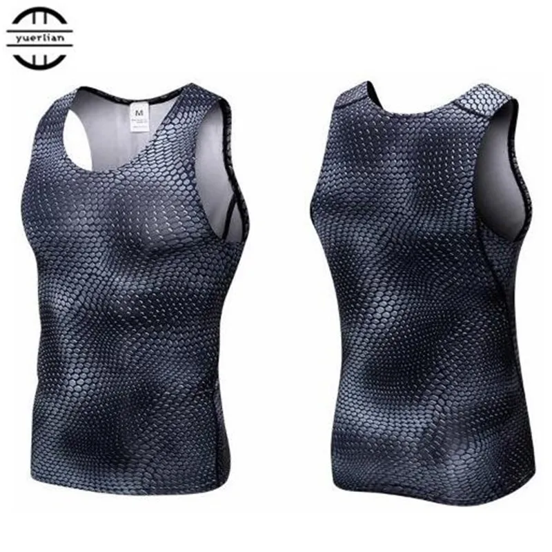 Men Pro Shaper Compression Underwear 3D Print Tight Snake Scale Running Vest,Elastic Quick-dry Wicking Sport Fitness Tank Tops