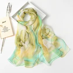 Foulard de Luxe en Mousseline de Soie pour Femme, Design Tendance, Imprimé Floral, Tulipe, Georgette, Élégant, Long Châle, Bandana, M291