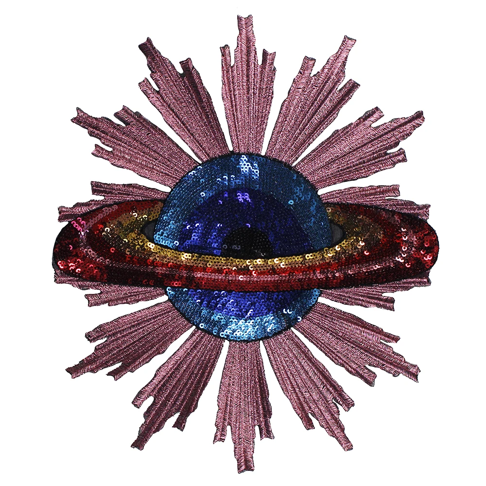 Craft Sequin Globe Space Earth Strawberry Embroidery Patch Sew / Iron on Applique Badges Clothes Decorated