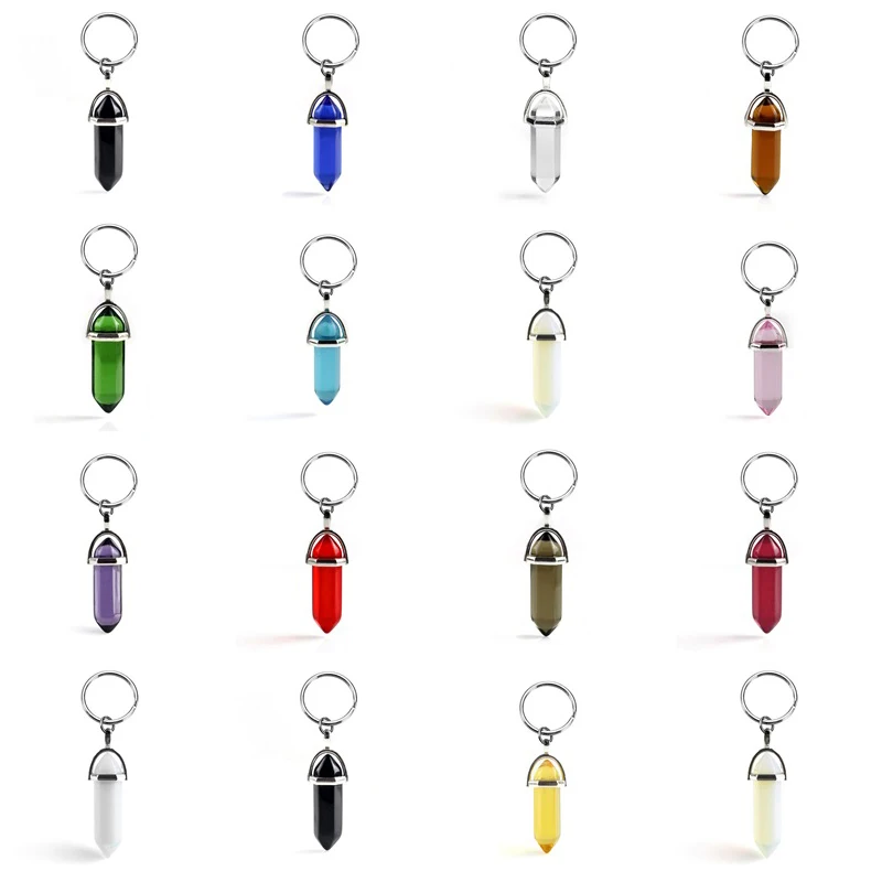 Fashion Hexagonal Column Quartz Keychain Women Bag Car Trinket Pink Crystal Bullet Key Chains on Pants Jewelry Couple Party Gift