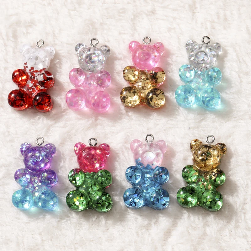 20pcs 20*30mm Bear Charms  Flatback Resin Cabochons  Glitter charms for  Keychain Pendant  Necklace DIY making