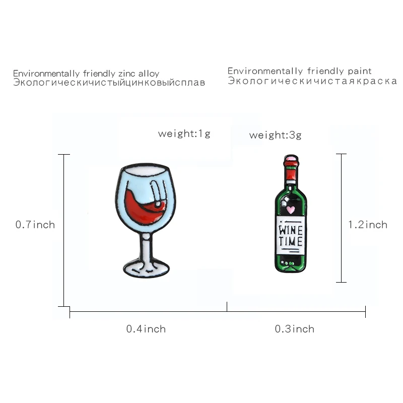 2 sztuk/zestaw czas wina wino i szkło emalia przypinane broszki torba ubrania przypinka broszka kreskówka biżuteria prezent dla przyjaciół,