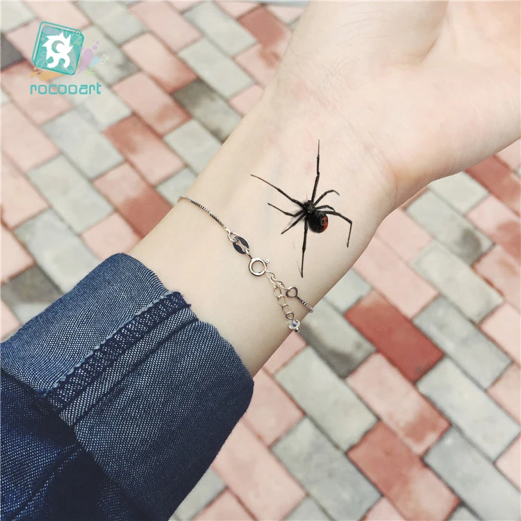 Rocooart-tatuaje de araña 3D, pegatinas temporales de escorpión para Halloween, Tatuajes falsos, arte corporal, Tatuajes de broma, Tatuajes temporales