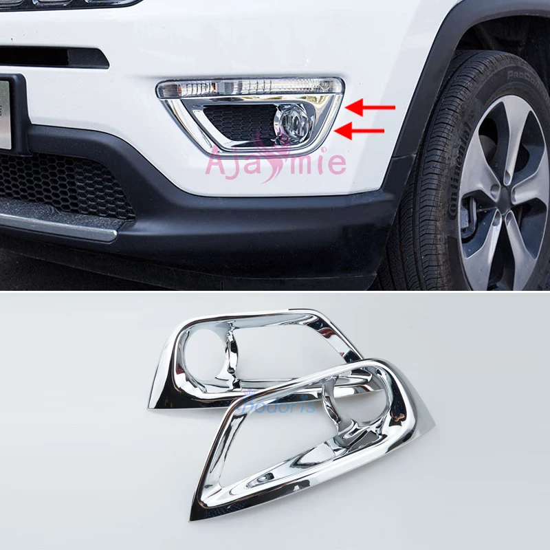 Chrome Silver Color Front Fog Lamp Cover Light Trim Overlay Panel Frame Year 2017 2018 For Jeep Compass Car Styling Accessories