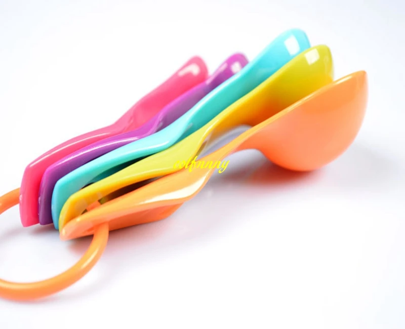 

500sets/lot 5pcs/set Measuring Spoons Colorful Plastic (1/2.5/5/7.5/15ml) Measure Spoon Super Useful Sugar Cake Baking Spoon