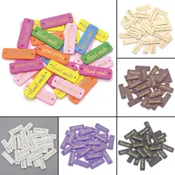 KALASO 50Pcs Wooden Handmade Design Label Tags Sewing 2 Holes Colorful Buttons Clothing Custom DIY Crafts Supplies Decor