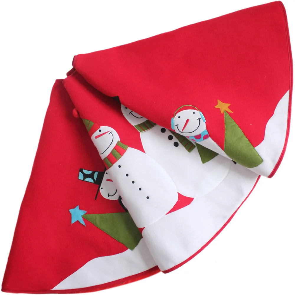 

Free shipping New! Extra Large 50" Christmas Cute Snowman and Tree Applique Embroidery Christmas Tree Skirt Red P2874